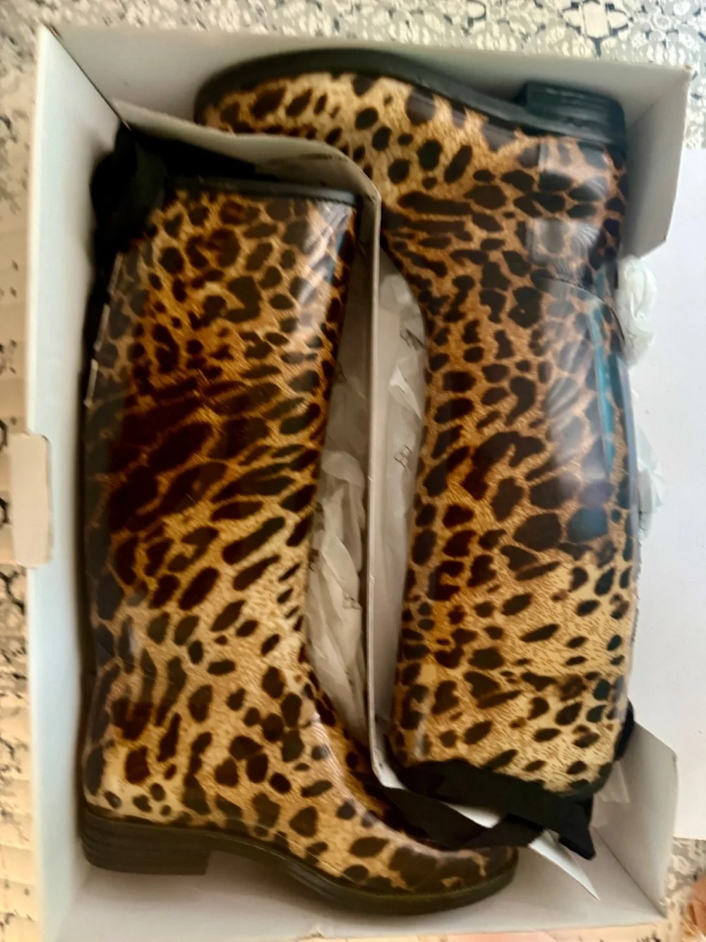 Dav Black Leopard Rain Boots